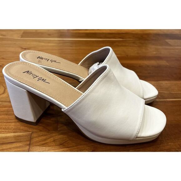 NEW Nasty Gal Open Toe Mules High Heels Sze 8/39 Women’s White Slip On - Picture 2 of 8